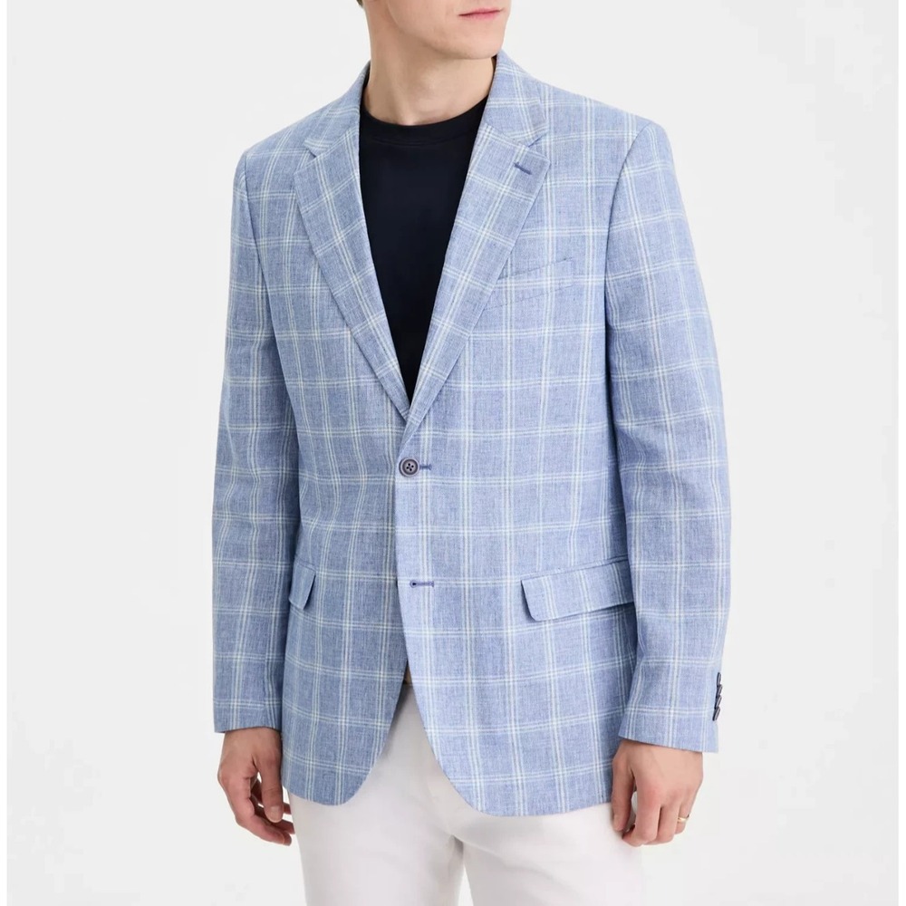Nautica Men's Cotton & Linen Printed Modern-Fit Sport Coat 42R Blue Window